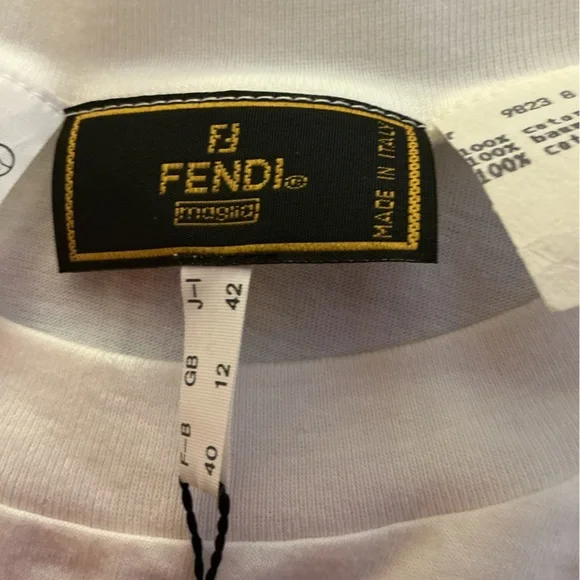 FENDI Authentic Vintage Unisex Logo Short Sleeve Tee New w Tags GB Size 12 Small - Picture 9 of 16